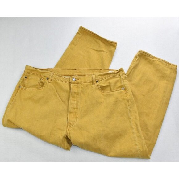Levi's 501 Men's Jeans Size 42 X 27 Button Fly Denim Mustard Yellow  -Flaws- - Picture 1 of 16